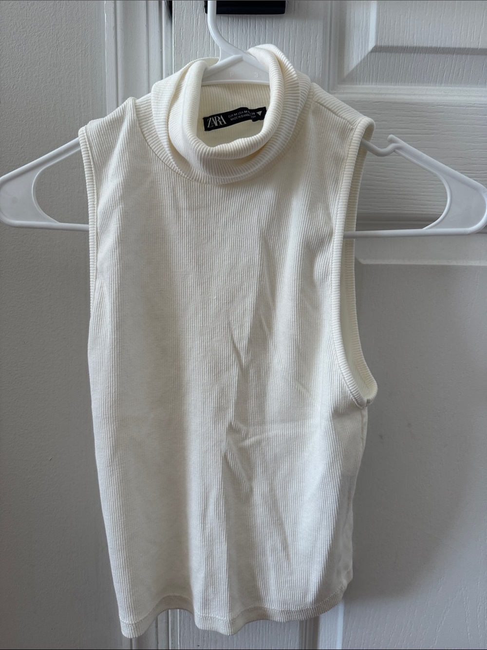 ZARA Cream Ribbed Sleeveless Turtleneck Tank